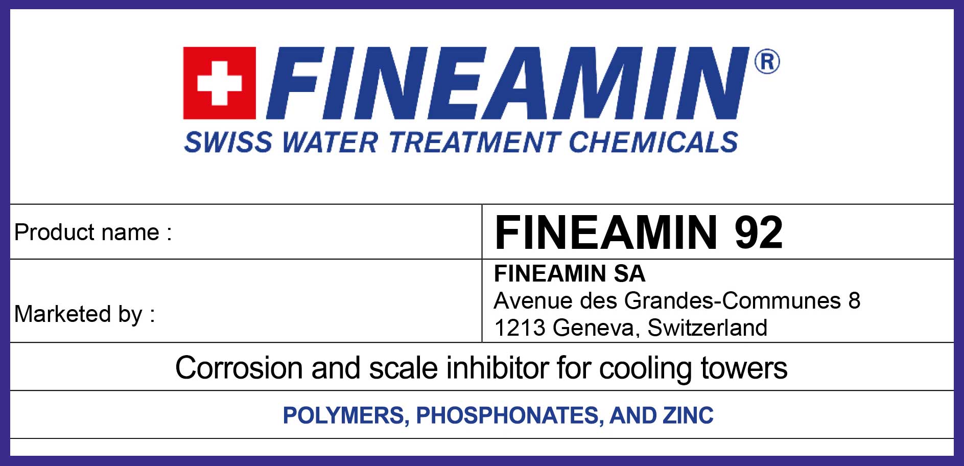 Fineamin 92 - Corrosion and scale inhibitor for cooling towers label