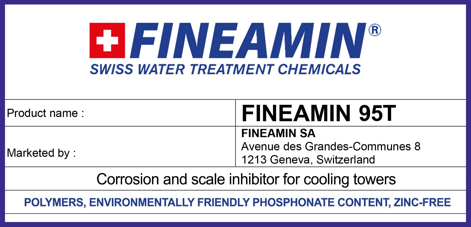 Fineamin 95T corrosion inhibitor for cooling towers